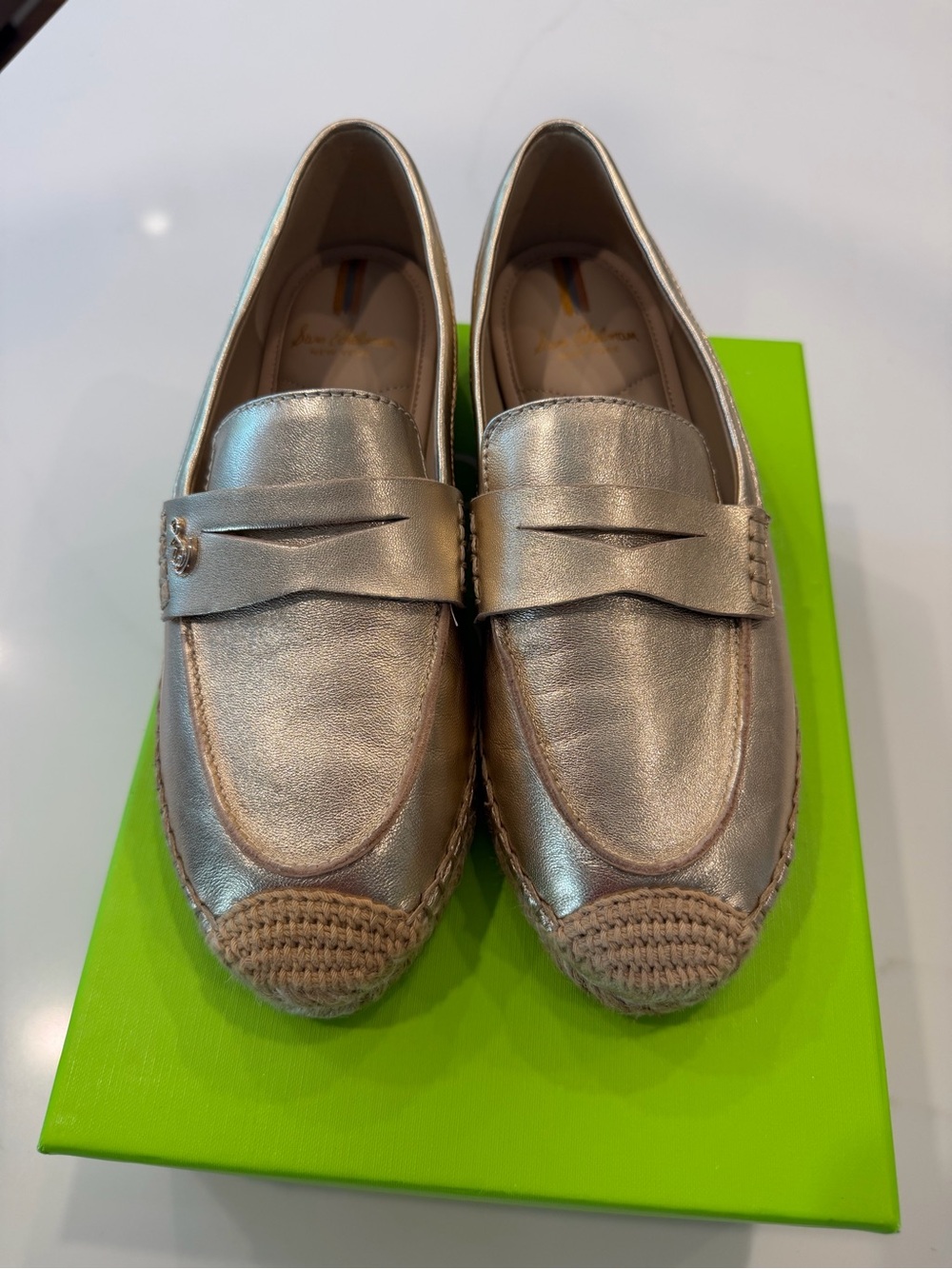 NEW with box. Paid $130. Sam Edelman Kai Gold Leather Espadrille Loafers Size 6.